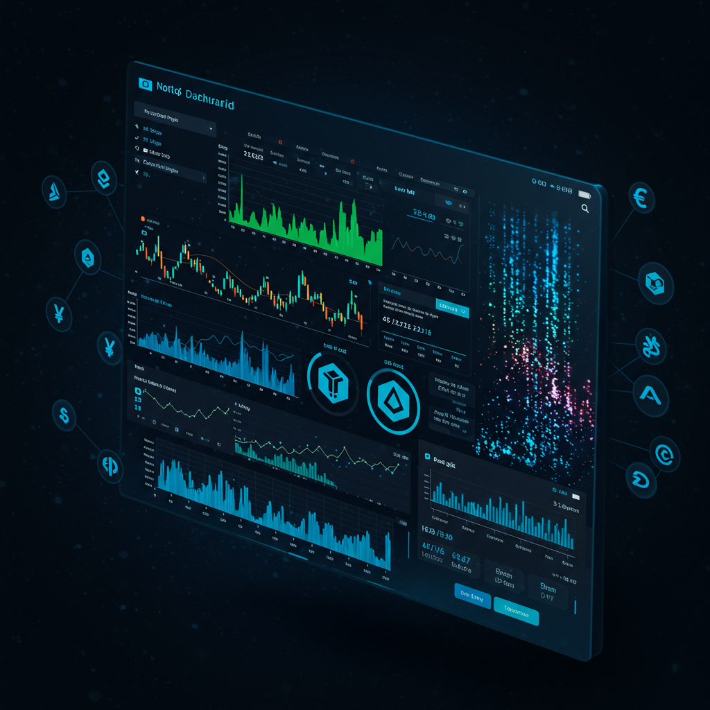 A sleek Notion dashboard displaying a vibrant crypto portfolio with dynamic charts, coins,
